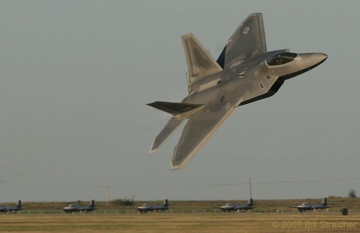 F-22 photograph at dusk.